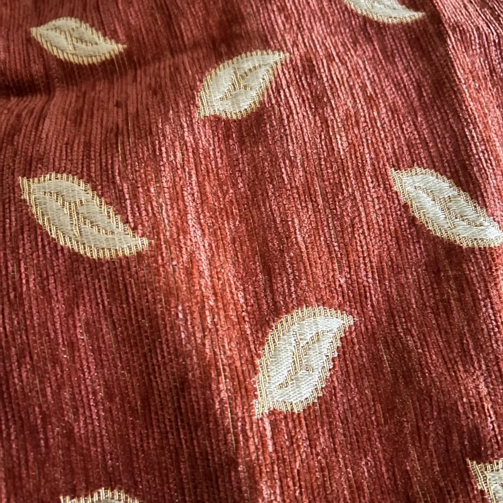 Rustic Embroidered Pillow‎ Cover – Autumn Red with Fringe Edges